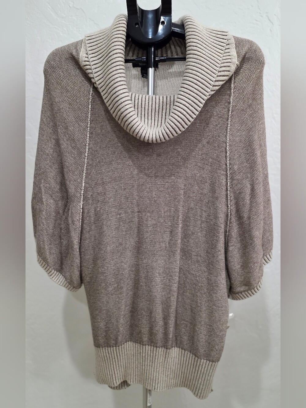 Style & Co. Taupe Cowl-Neck Sweater with Cream Trim